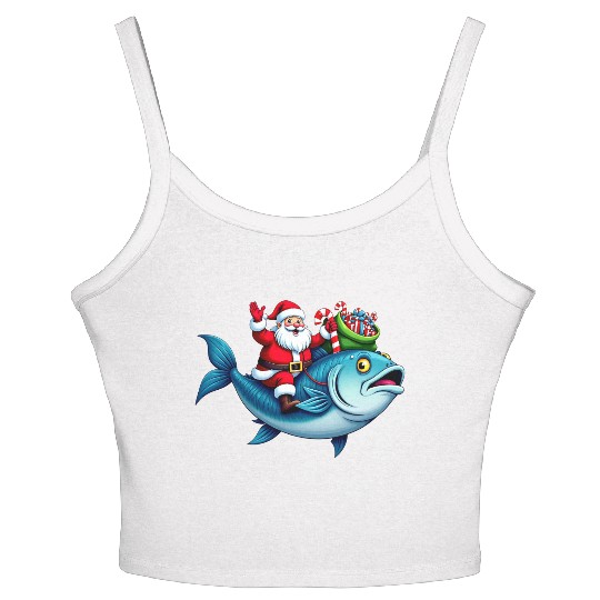 Santa on Bass Merry Fishmas Fishing Christmas Women's Spaghetti Strap Tank Top