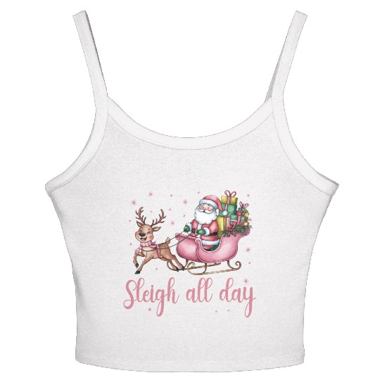 Sleigh All Day, Merry Christmas, Christmas Cute Women's Spaghetti Strap Tank Top