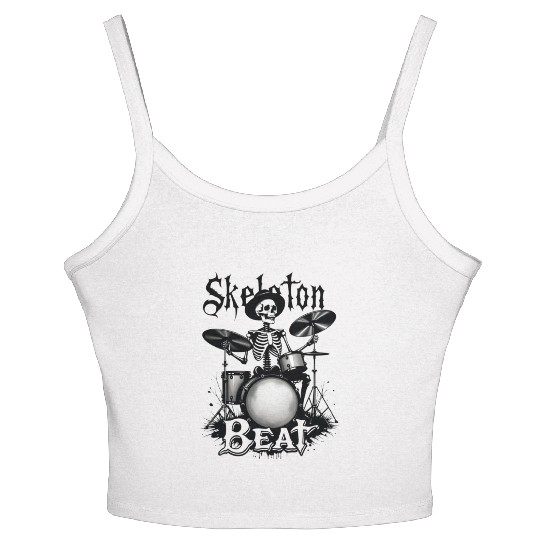 Skeleton Beat: Funny Cowboy Skeleton Playing Drums Women's Spaghetti Strap Tank Top