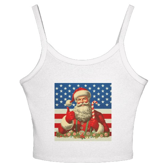 Patriotic Retro Santa: A Classic Christmas with Am Women's Spaghetti Strap Tank Top