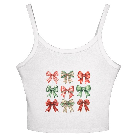 Christmas Coquette Bow, Cute Christmas Women's Spaghetti Strap Tank Top