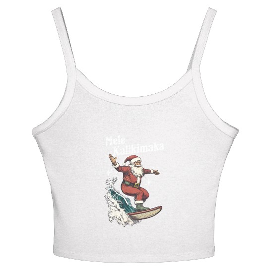 Mele Kalikimaka Hawaiian Christmas Surfing Santa Women's Spaghetti Strap Tank Top