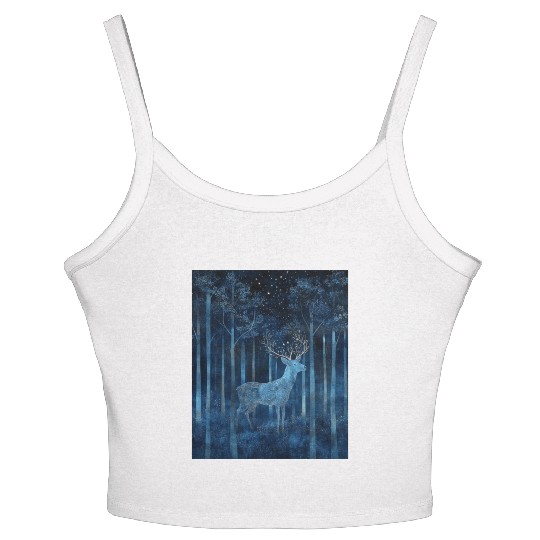 Celestial Deer in the Indigo Forest Women's Spaghetti Strap Tank Top