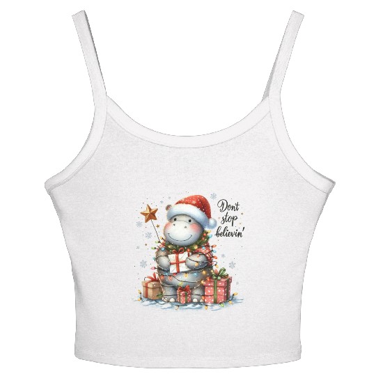 Don t Stop Believin, Merry Christmas Women's Spaghetti Strap Tank Top