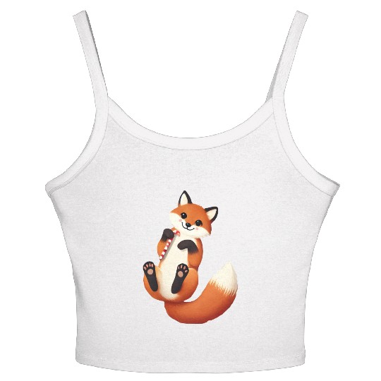 Playful fox with candy cane for Christmas Women's Spaghetti Strap Tank Top