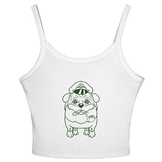 Old Pug Dog Captain Funny Cute Cool Cartoon Comic Women's Spaghetti Strap Tank Top