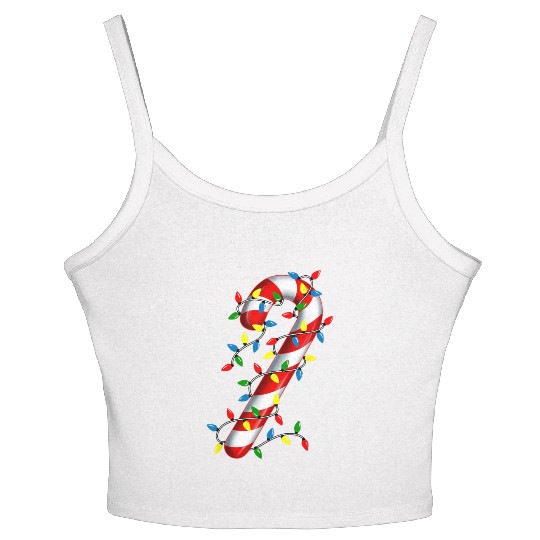Candy Cane Merry and Bright Christmas Lights Candy Women's Spaghetti Strap Tank Top