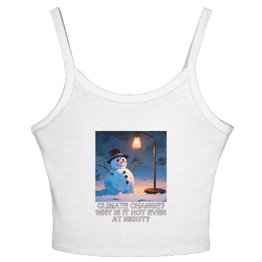 Frosty Snowman Under Street Lights Christmas Women's Spaghetti Strap Tank Top