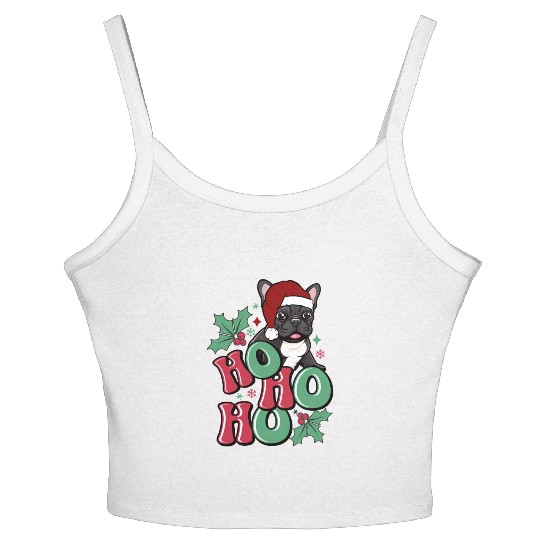 HO HO HO French Bulldog Holly Leaf Funny Women's Spaghetti Strap Tank Top