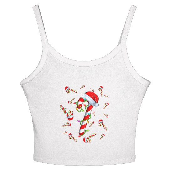 Candy Cane Merry and Bright Red and White Candy Women's Spaghetti Strap Tank Top