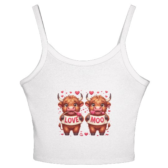 Cute cartoon valentines highland cow Women's Spaghetti Strap Tank Top