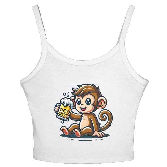 Cute Monkey Drinking Beer Women's Spaghetti Strap Tank Top