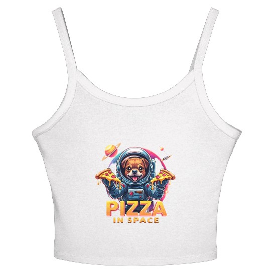 Astronaut Dog Pizza Pop Art Space Galaxy Women's Spaghetti Strap Tank Top