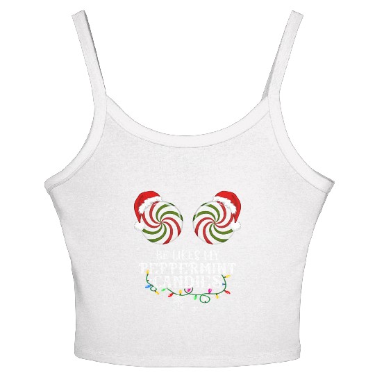He Likes my Peppermint candies couples Xmas Women's Spaghetti Strap Tank Top