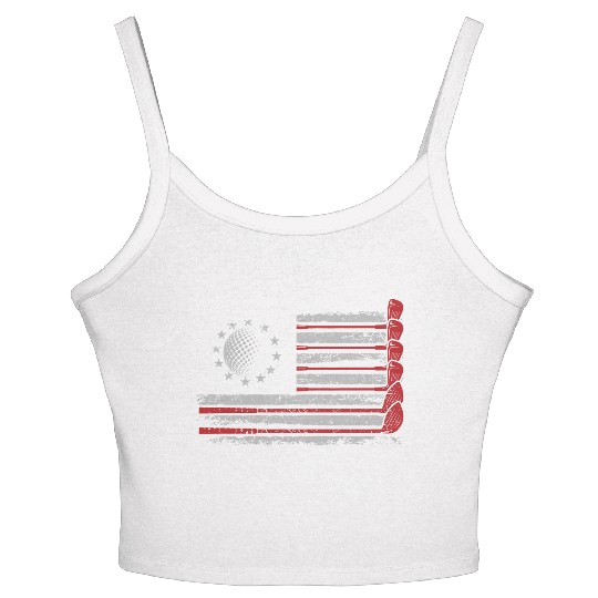 Patriotic American Golfer USA Flag Golf Club Golf Women's Spaghetti Strap Tank Top