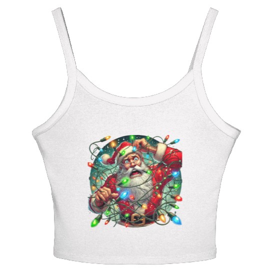 Funny Christmas Santa: Tangled in Lights Women's Spaghetti Strap Tank Top