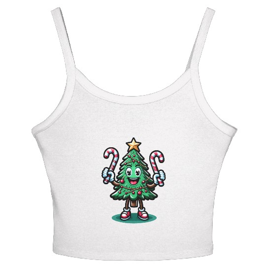 Happy Christmas Tree With Candy Canes Retro Women's Spaghetti Strap Tank Top