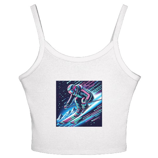 Neon Night Skiing Adventure Design Women's Spaghetti Strap Tank Top