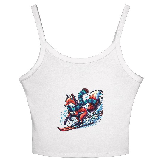 Fox Skiing Adventure in Winter Wonderland Women's Spaghetti Strap Tank Top