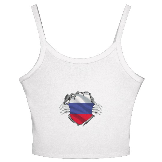 Russian Flag Breaking Through Design Women's Spaghetti Strap Tank Top
