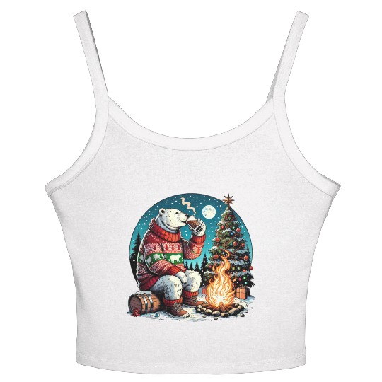 Cozy Christmas Polar Bear: Eggnog & Fireside Cheer Women's Spaghetti Strap Tank Top