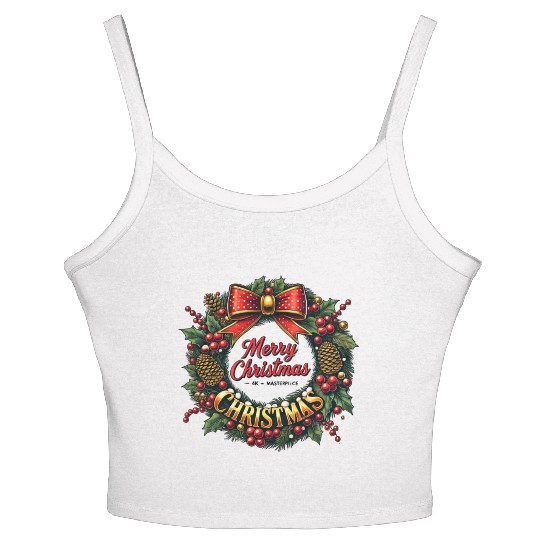 1950s Christmas Wreath - Vintage Holiday Cheer Women's Spaghetti Strap Tank Top