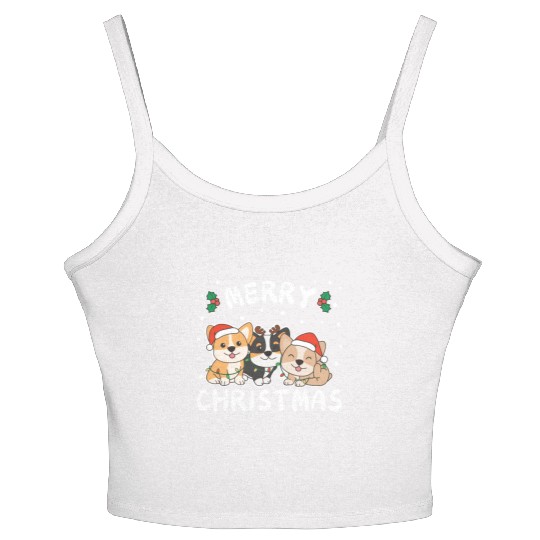 Merry Christmas Cute Corgi Festive Lights Corgi Women's Spaghetti Strap Tank Top