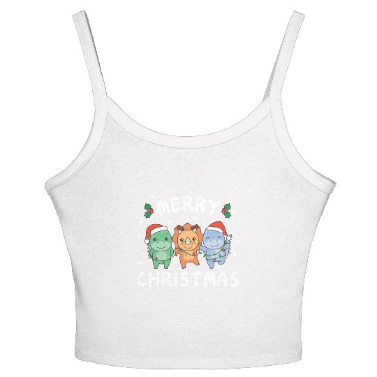Merry Christmas Cute Dino Festive Lights Dino Women's Spaghetti Strap Tank Top