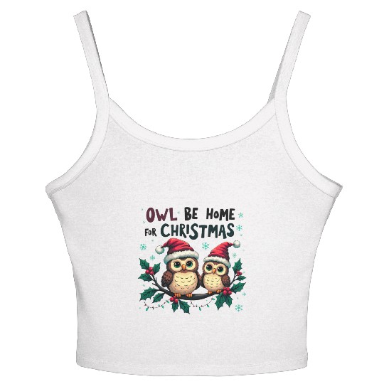 Owl Be Home for Christmas Festive Owls Women's Spaghetti Strap Tank Top