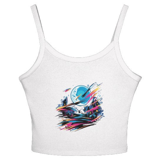 Women's Spaghetti Strap Tank Top Halloween Graffiti Design - Neon Abstract