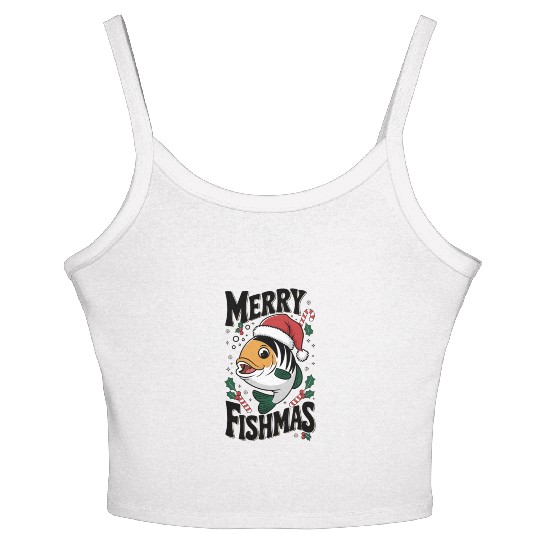 "Merry Fishmas Women's Spaghetti Strap Tank Top - Funny Christmas Fish