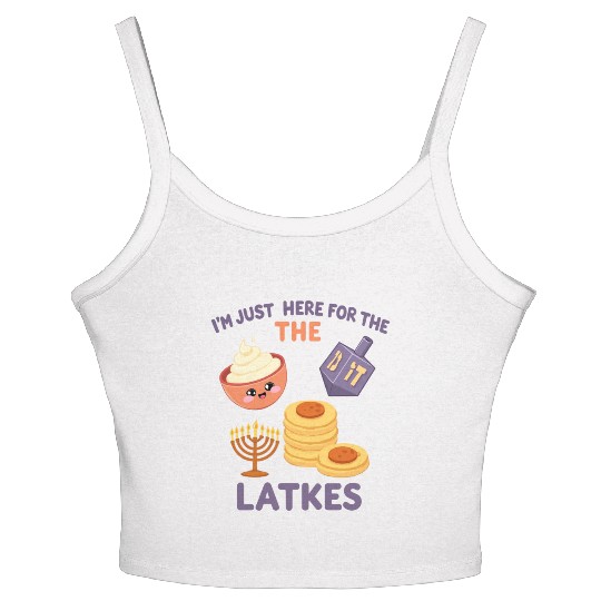 I'm Just Here for the Latkes Fun Hanukkah Vibes Women's Spaghetti Strap Tank Top