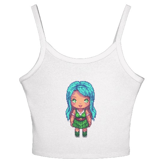 Mystic Emerald Sprite - Pixel Art Design Women's Spaghetti Strap Tank Top