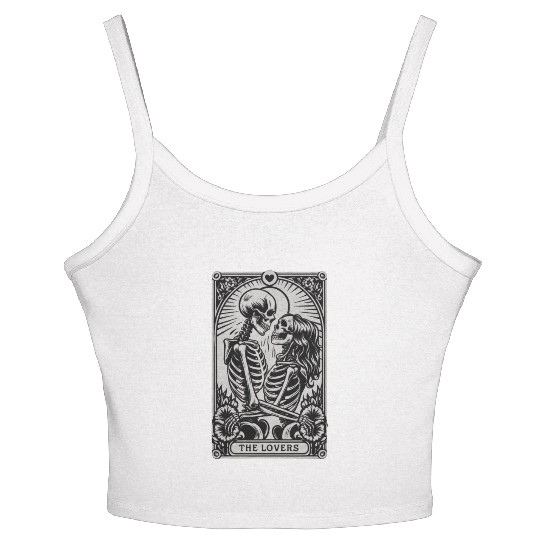 Vintage Gothic Skeleton Couple Tarot Card with Women's Spaghetti Strap Tank Top