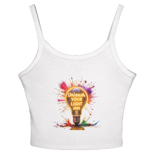 A large starburst glowing in neon light with 2025 Women's Spaghetti Strap Tank Top