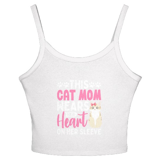 This cat Mom Wears Her Heart on Her Sleeve Women's Spaghetti Strap Tank Top