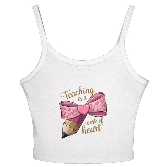 Coquette Pencil Teacher Valentine Coquette Bow Women's Spaghetti Strap Tank Top