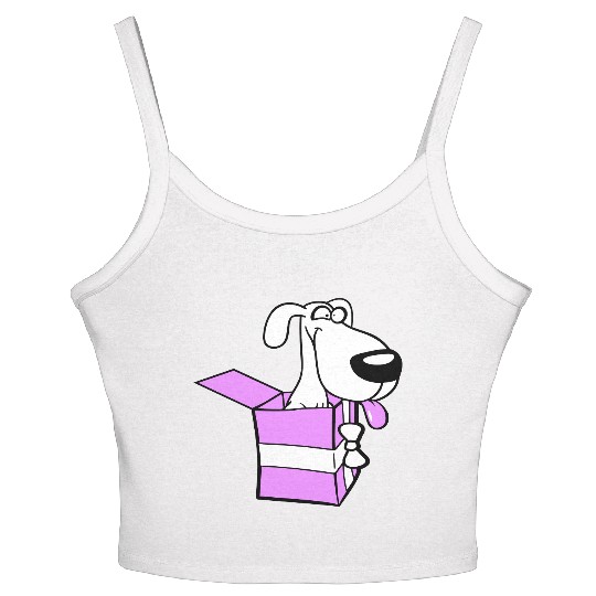 Dog Pet Gift Box Funny Crazy Surprise Fun Puppy Women's Spaghetti Strap Tank Top