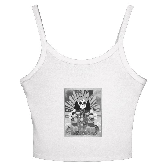 Butterfly Black and White Santa Muerte Women's Spaghetti Strap Tank Top