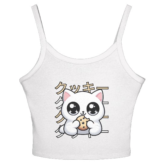 Cute Cat Japanese Kawaii Anime Cat with Cookie Women's Spaghetti Strap Tank Top