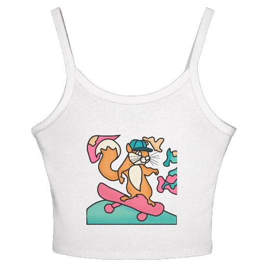 Street Retro Squirrel on Skateboard | Funny Women's Spaghetti Strap Tank Top