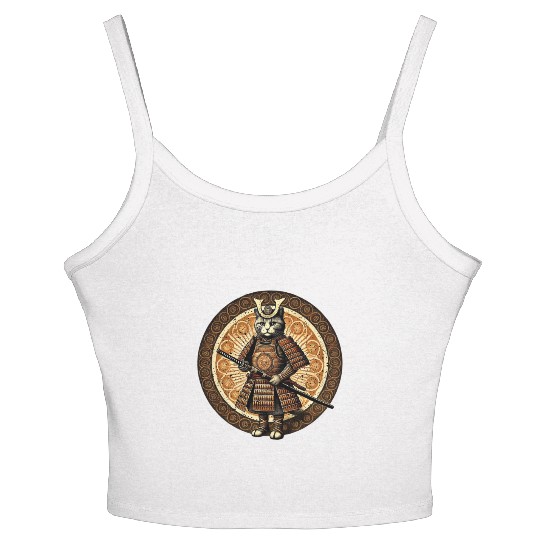 Japanese Samurai Cat Tattoo Kawaii Cat Art Anime Women's Spaghetti Strap Tank Top