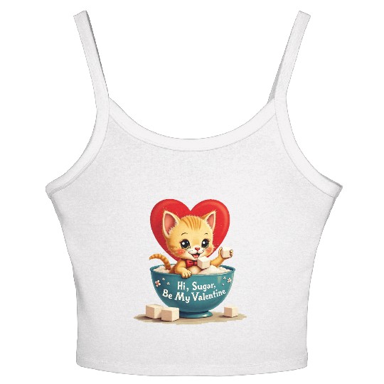 Hi Sugar Vintage Kitten Valentine s Day Card Women's Spaghetti Strap Tank Top