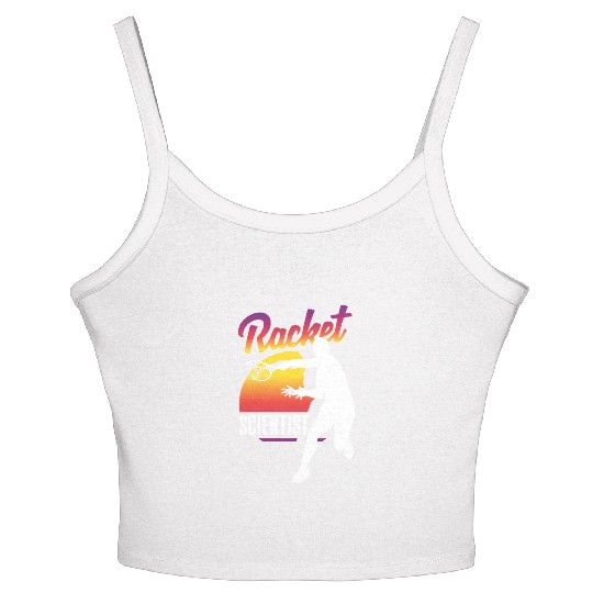 Tennis Racket Scientist Sunset Silhouette Women's Spaghetti Strap Tank Top