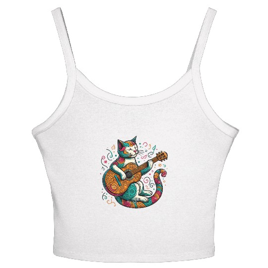 Cat Playing Guitar Women's Spaghetti Strap Tank Top
