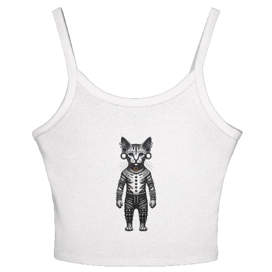 Warrior Cat with Piercings and Spacers Women's Spaghetti Strap Tank Top