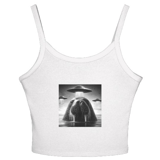 Walrus Sea lion Funny Graphic Selfie with UFOs Wei Women's Spaghetti Strap Tank Top