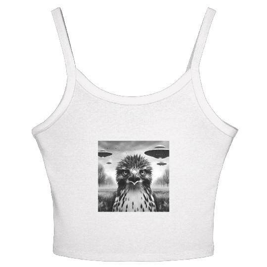 Hawk falcon Funny Graphic Selfie with UFOs Weird Women's Spaghetti Strap Tank Top
