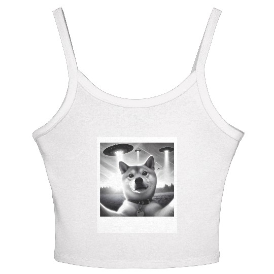 Shiba Inu Dog Dad Mom Funny Graphic Selfie UFOs We Women's Spaghetti Strap Tank Top