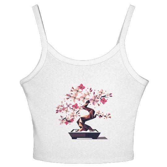 Geometric cherry blossom bonsai Women's Spaghetti Strap Tank Top